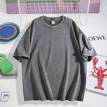 1pcsCute Cat Funny Graphic Graphic T-ShirtMen's Cotton T-Shirt, 230G Washed Short-Sleeve Suitable For Halloween, Christmas And Spring Festival Gifts - 灰色 - 查看 2