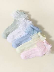 1/5 Pairs Girls' Lightweight Lace Ruffle Mesh Socks, Breathable Lace Trim Socks, Princess Style, Suitable For Daily Wear, Parties, Back To School, Spring/Summer - Multicolor - View 8