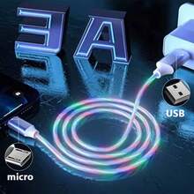1M Fast Charging Data Cable Glowing LED Light Up Lightning Micro USB Cable Cord Phone Charger USB Micro Cable - Multicolor - View 5