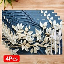 1件/4件/6件/8件装奢华金色枝叶图案亚麻餐垫，适用于餐桌，四季皆宜，现代可水洗餐垫，家居装饰，餐具，厨房，室内/室外派对，理想礼品 - 彩色 - 查看 16