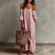 2026 European And American Summer New Elegant Casual Loose Off-Shoulder Striped Dress - 米白色 - 查看 7
