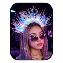 Light Up Star Crown Headband Blue And Silver Glitter Stars LED Rave Party Headwear Accessory For Women - BlueWhite - View 8