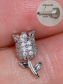 1 đôi bông tai tối giản, không gây dị ứng, mạ vàng 18K, kiểu vặn vít, phù hợp với tai nhạy cảm, chống oxy hóa, đính đá Cubic Zirconia hình hoa tulip, dành cho nữ, trang sức dự tiệc thanh lịch, 20G 8MM - Một đôi bông tai hình hoa tulip đính đá zircon tròn. - Xem 11