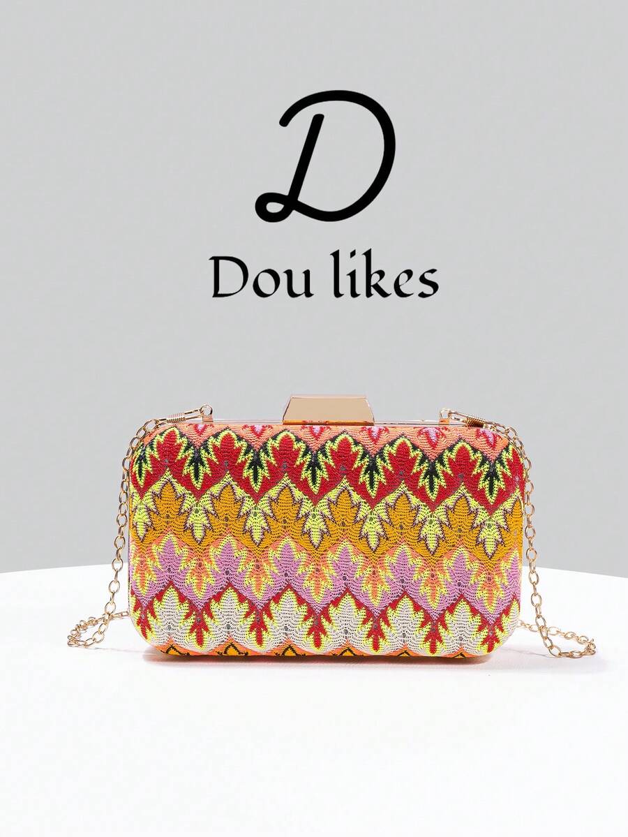 1 pieza Bolso bandolera de contraste de color retro, bolso de mano de cadena para la noche, mini bolso cuadrado, adecuado para chicas de fiesta, novias, estudiantes universitarias, jóvenes profesionales, accesorio ideal para ocasiones como fiestas, bailes, bodas. Patrón enviado al azar. - Multicolor - Ver 1