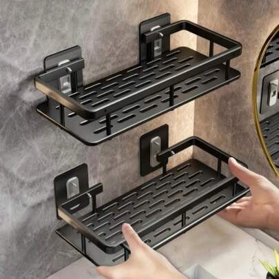 1/2/3 Pcs Set [Space Saving | No Drilling] Large Capacity Wall-Mounted Shower Caddy | No-Drill Installation, Space-Saving, Easy To Install | Bathroom And Kitchen Floating Shelf For Storing Toiletries, Cosmetics, And Sundries