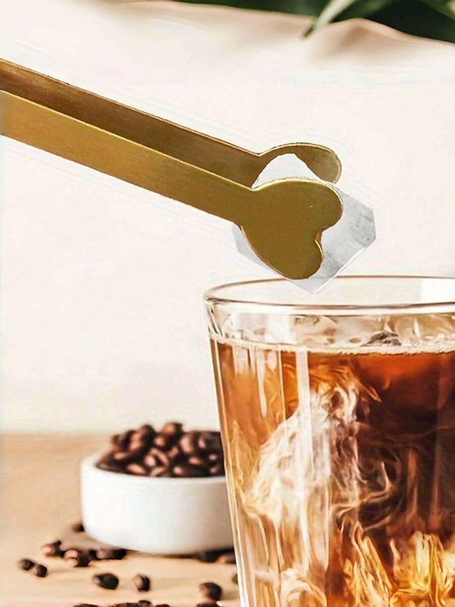 1个金色不锈钢心形咖啡/糖果夹，糖果/零食架，派对/餐桌用品，婚礼用品，适合家庭聚会、生日、婚礼和圣诞节
