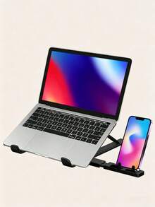 1-Pack Black Foldable Portable Laptop Tablet Phone Stand With Extended Phone Holder Adjustable Cooling Stand - View 3