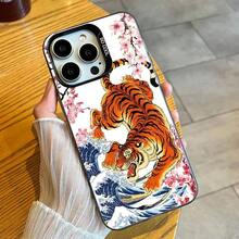 Ukiyo-E Style Tiger Tortoise Print Phone Case For  16 17 15 14 12 13 Pro Max Black Candy Matte Shockproof Cover.Holiday Accessories. - z1 - 查看 2