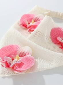 1 pièce Bandeau de mode à fleurs originales pour femmes, décoré de fleurs d'orchidées à volants brodés, convient pour le port quotidien, les vacances, les festivals et les fêtes - Multicolore - Voir 5