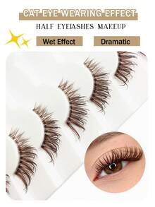 Asiteo 7 Pairs Brown Half-Eye False Eyelashes, Wet Effect, Transparent Band, Cartoon Cat Eye And Fox Eye Lashes, Short Soft 3D Mink Texture Lashes, Natural Corner Lashes, Suitable For Daily Wear And Special Occasions Like Parties, Weddings, Great Gift - 棕色 - 查看 2