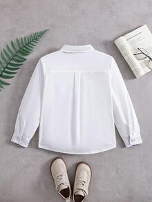 Tween BoyCollared Long Sleeve Thin Shirt, Collegiate Style, Autumn - White - View 2