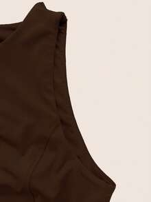 Chaleco casual diario de mujer de línea suave y reversible de color marrón cacao, con corte sexy y espalda descubierta - Marrón - Ver 4