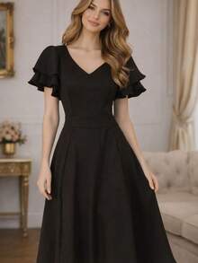 Women's Dress Casual Elegant Party DOBLE MANGA - màu đen - Xem 2