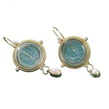 Victorian-Style Blue Intaglio Earrings, Handcrafted With A Greek Design, Inspired By Ancient Roman Art, Perfect For Minimalist Bridesmaids - Gold - View 4