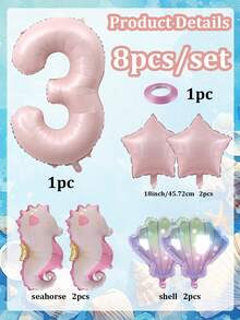 Set Balon Foil Aluminium Tema Laut 8 Buah, Elemen Bintang, Kerang, dan Kuda Laut, Balon Angka 0-9 Warna Pink, Termasuk Pita, Cocok untuk Tema Kuda Laut, Pesta Kolam Renang, Pesta Ulang Tahun, Dekorasi Acara, Tata Ruang Suasana, Dekorasi Rumah, Mandi, Dekorasi, Dekorasi Hawaii, Dekorasi Ulang Tahun Tema Laut - Berwarna merah muda - View 16
