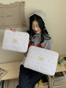 波點印花防水筆電包 13/14/15 吋筆電保護套 便攜拉鍊設計 女款通勤筆電包 - 彩色 - 查看 4