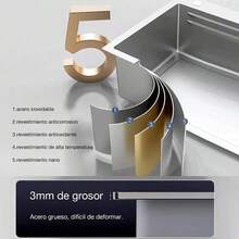 Juego de fregadero de cocina Mcmxtap de níquel cepillado, fregadero de cocina de acero inoxidable 304 de un solo compartimento con efecto cascada, grifo monomando con rociador extraíble, fregadero de cocina con tabla de cortar, cesta de drenaje, lavavasos y grifo purificador de agua (80 x 46 cm) - Níquel cepillado - Ver 9
