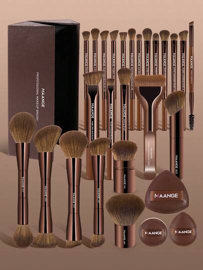 MAANGE 1 Foundation Brush/28pcs Makeup Tool Set Includes:24pcs Dual-Hand Face Brushes+3pcs Powder Puff Accessories+1pc Storage Box,Soft Air Makeup Sponge,Makeup Sponges For Liquid & Cream Makeup, Makeup Blender Sponge For Buildable Coverage,Foundation Brush Concealer Brush Highlighter Brush Contour Brush Blush Brush Loose Powder Brush Makeup Tools Beauty Brush Kit Gift For Women & Girl Travel Makeup Brush Set,Mother's Day Gift, For Women, Elegant Festival Box For Mothers ﻿ ﻿ ﻿ ﻿