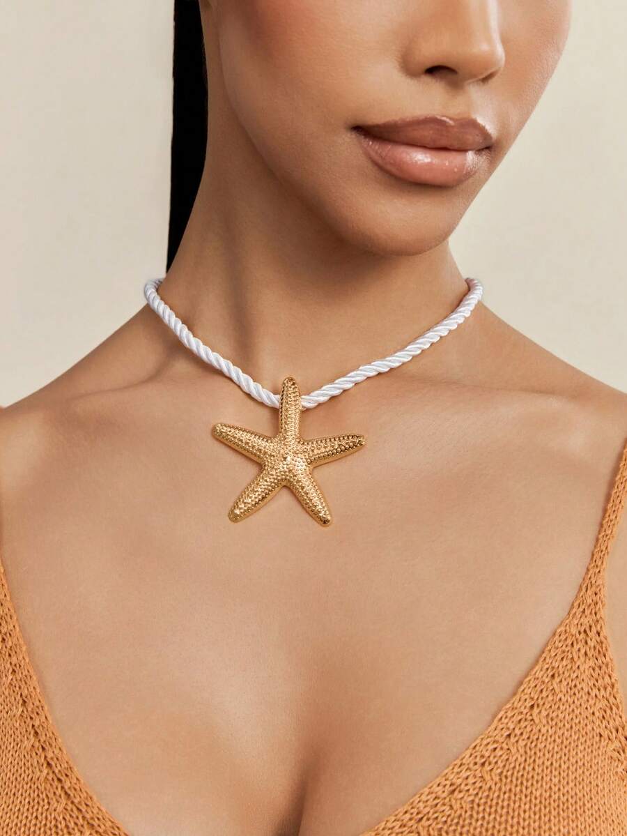 Altistry 1pc Beach Style Exaggerated Starfish Pendant Chunky Rope Necklace, For Vacation - 23030473 - View 1