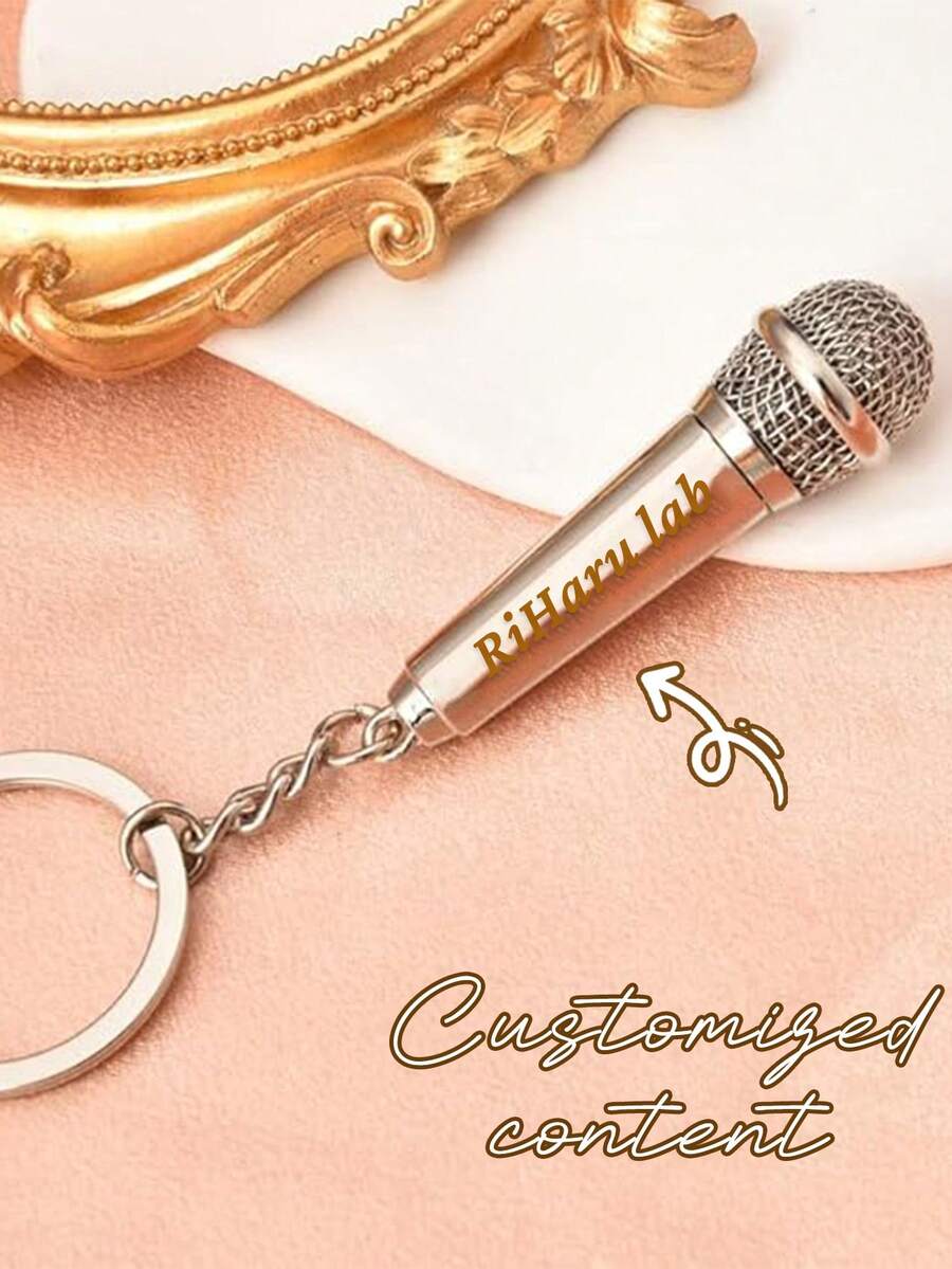 1pc Customizable Mini Microphone Music Keychain, Retro Speaker Pendant Keychain, Customizable Bag Charm Pendant, Mini Souvenir, Holiday Party Gift, Birthday Gift, Anniversary Gift, Music Lover Microphone Keychain, Ideal Gift For Musicians And Singers - Multicolor - View 1