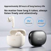 Philips TAT1320 Bluetooth 6.0 Headphones, 28H Playtime, 10mm HiFi Drivers, AI Mic, Semi-In-Ear Wireless Earbuds for Music Calls – Black/White - 查看 6