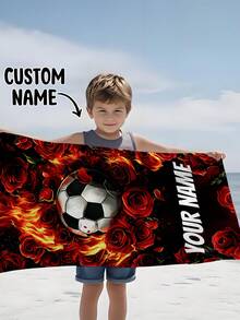 Personalized Children's Beach Towel, Perfect Summer Birthday Gift, Suitable For Various Summer Occasions. Customizable Beach Towel And Accessories, Applicable For Beach, Swimming Pool, Travel, Camping, Yoga And Other Scenarios. - Multicolor - View 1
