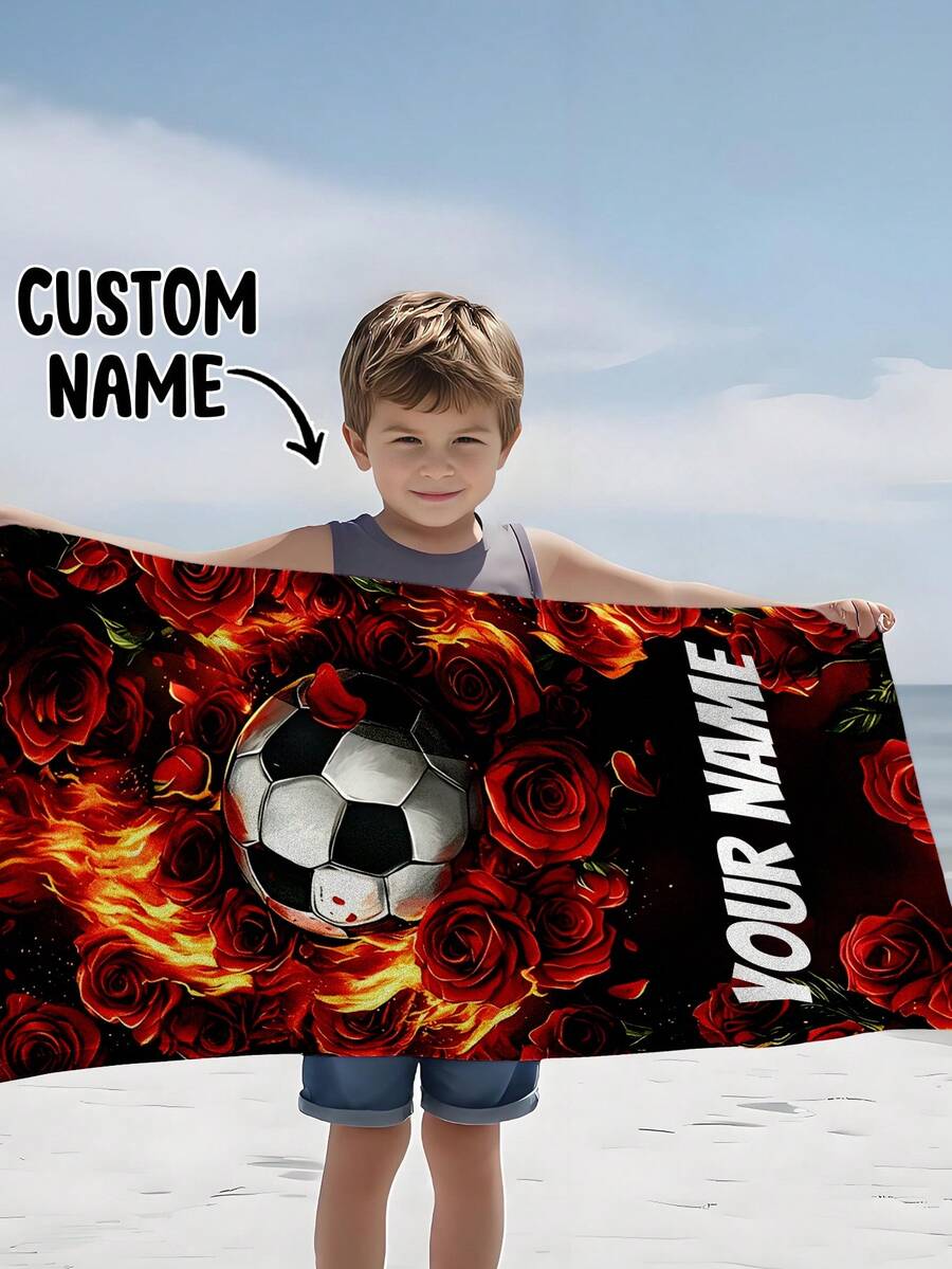 Personalized Children's Beach Towel, Perfect Summer Birthday Gift, Suitable For Various Summer Occasions. Customizable Beach Towel And Accessories, Applicable For Beach, Swimming Pool, Travel, Camping, Yoga And Other Scenarios. - Multicolor - View 1