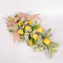 1 pieza Guirnalda de tulipán con lazo de oreja de cordero y gota, decoración artificial verde para colgar en la puerta, adecuada para ambientación de primavera/verano, decoración de pared de estilo granja para días festivos, apta para todas las estaciones, hogar, jardín, boda o regalo - A - Ver 13