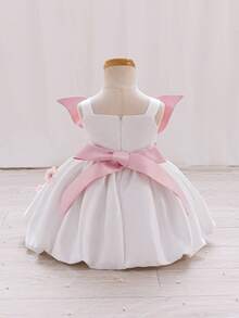 Vestido de fiesta y banquete con volantes, decoración de mariposas 3D y flores para niña bebé - Blanco - Ver 3