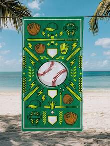 1pc Baseball Pattern Green Kids Beach Towel, Super Soft Microfiber Extra Large Beach Blanket, Super Absorbent Bath Towel, Suitable For Travel, Swimming Pool, Diving, Surfing, Yoga, Camping, Available In Multiple Sizes, Beach Accessories - Multicolor - View 5
