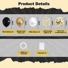 29PCS Balloon Set With Metal Confetti Balloons, Round Balloon Black Gold, Romantic Luxury, Suitable For Birthdays, Weddings, Valentine's Day, Christmas, New Year, Opening Ceremonies, Graduation Season, Home Decoration, Balloon Party Decoration - Black Gold - 查看 10