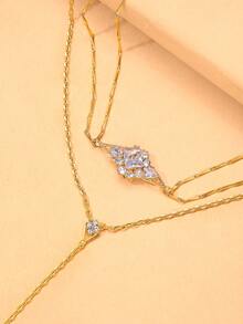1pc Geometric Necklace With Rhinestones, Unique Design Choker Necklace, Fashionable Versatile Accessory - Gold - View 5