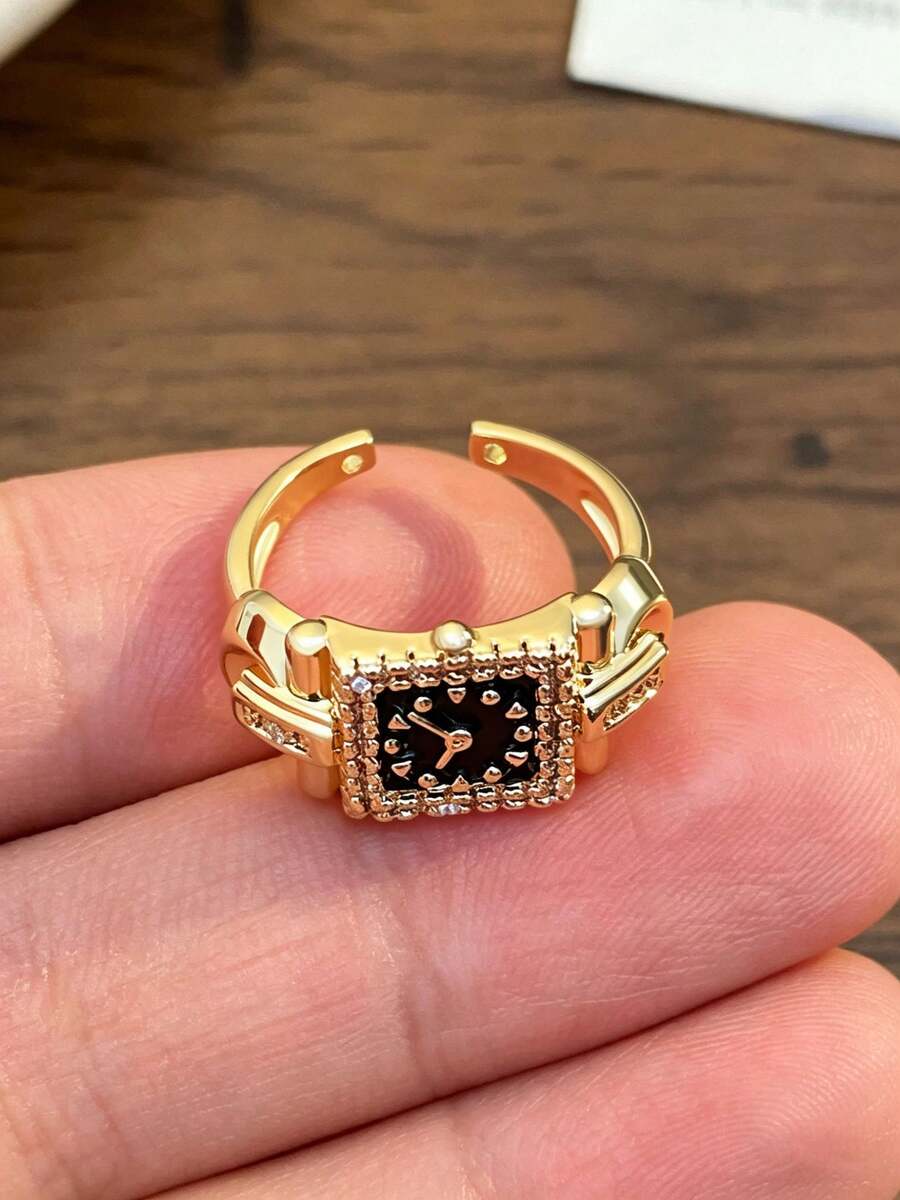1pc Fashionable Unique Design Women's Decorative Ring Watch, Non-Functional Time Display