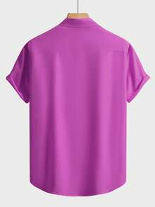 Men's Solid Color Business Casual Short Sleeve Shirt - Red Violet - View 3