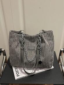 Large Capacity Handbag For Women, Fashion Minimalist Versatile Commuter Chain Shoulder Tote Bag - Grey - View 7