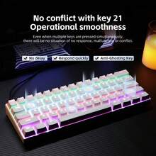 Teclado mecánico de juego con cable KL61 de 60%, retroiluminación RGB, 61 teclas ultra compacto con interruptores azules/rojos intercambiables - Conexión en caliente del eje blanco-rojo - Ver 3