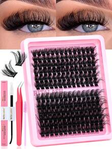RITALASH 168PCS 睫毛簇套装 150D 睫毛簇套装 12-22mm 浓密型睫毛簇 D 卷曲睫毛簇 3D 纤细睫毛簇 DIY 睫毛嫁接套装（150D-12-22MIX 浓密套装） - 黑色 - 查看 1