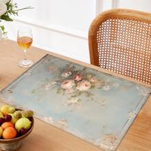 1 pieza/4 piezas/6 piezas/8 piezas Manteles individuales de lino con estampado floral vintage francés, adecuados para la mesa de comedor, decoración para todas las estaciones, manteles de mesa lavables modernos, decoración de habitaciones, posavasos, manteles de cocina y comedor, decoración de fiestas interiores y exteriores, decoración del hogar, regalo ideal - Multicolor - Ver 3