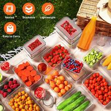 STABLO Blue 48 Piece/Set Food Storage Box Set, Fresh-Keeping Box, Easy To Fix Lid (24 Lids+24 Containers) - Sealed Plastic Container, Suitable For Pantry, Travel, Outdoor Picnic, Kitchen Tidying, Including Labels And Markings - 藍色 - 查看 5
