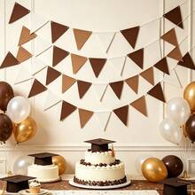 Brown Kraft Paper Triangular Flags Garland In Brown & Ivory Colors, Ceiling Hanging Decor, Suitable For Gender Neutral Bathroom, Birthday, Wedding, Graduation, Retirement Party - Bohemia - View 6