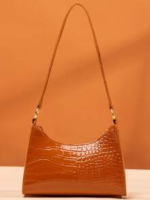 Bolso de hombro de mujer con estampado de cocodrilo de moda para uso diario - Marrón - Ver 7