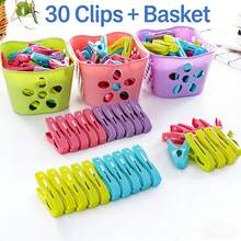 30 chiếc kẹp quần áo bằng nhựa kèm giỏ đựng, kẹp chắc chắn, chống gió, dùng để phơi tất, quần áo và chăn, kẹp giỏ đựng nhiều màu sắc, nhiều màu để lựa chọn. - Nhiều màu - Xem 5