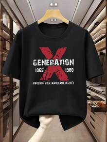 Men's Plus Size T-Shirt, 100% Cotton, Vintage Birth Year Print 1965-1980, Crew Neck, Short Sleeve, Casual Style - Comfortable And Breathable Summer T-Shirt, Suitable For Sizes S And Plus Size - 黑色 - 查看 6