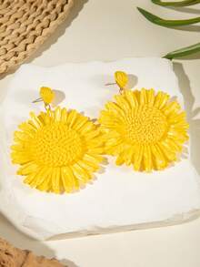 imoli 1 Pair Bohemian Style Polyester Raffia Handwoven Sunflower Flower Earrings, Suitable As Jewelry Gift For Women For Summer Beach Party, Gatherings - Multicolor - View 11
