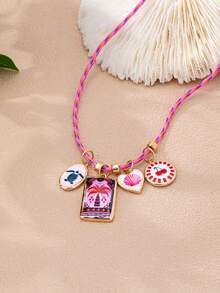 Conjunto de Colar Declaração Boho em Camadas para Mulheres, Choker de Contas Coloridas com Fecho de Mosquetão e Encantos de Peixe, Cordas Trançadas à Mão Colares para Férias e Uso Diário - Multicolorido - Visão 12