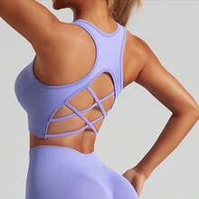 Cross Racerback Sports Vest For Women Seamless Yoga Bra With Chest Pads For Gathering And Fitness - Burgundy - View 8
