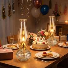 amanigo Aesthetic Vintage Ribbed Glass Kerosene Lamp Retro Oil Lantern For Wedding Room Decor - 1PC - View 7