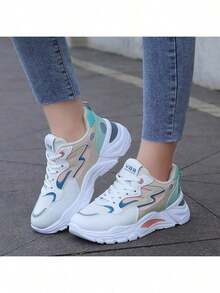 New Spring/Autumn Style, Women's Comfortable And Breathable Thick-Soled Casual Athletic Shoes, Tennis Shoes, Casual Sports Shoes - 藍色 - 查看 7
