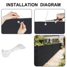 1 pieza Pantalla de valla de tela Oxford para exteriores, con agujeros de metal alrededor para su instalación con bridas, pantalla de protección contra el agua y el sol, adecuada para balcón, terraza, barandilla de y escalera exterior - Negro - Ver 4
