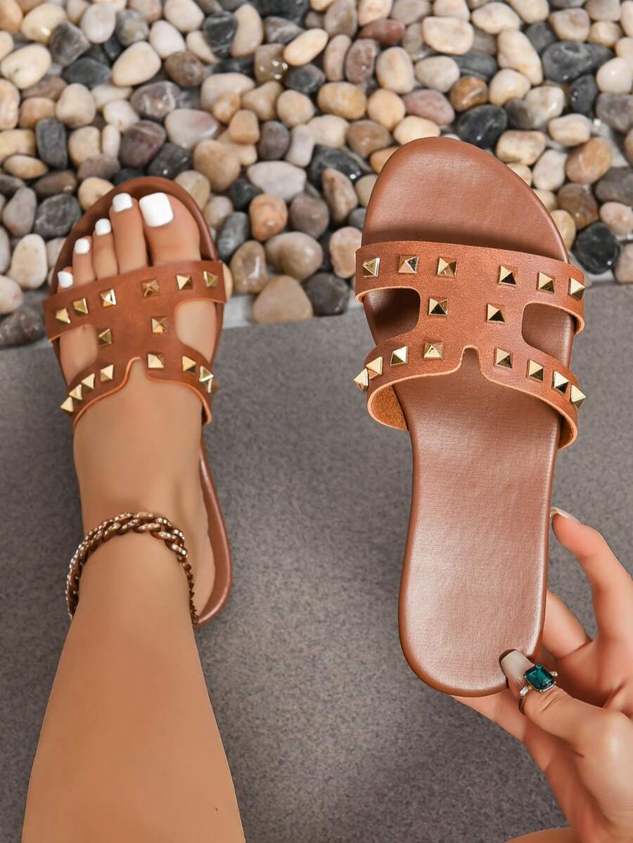 Sandal đế bằng hở mũi, đế dày, thoải mái dành cho nữ, giày đi biển thường ngày. - màu nâu - Xem 1
